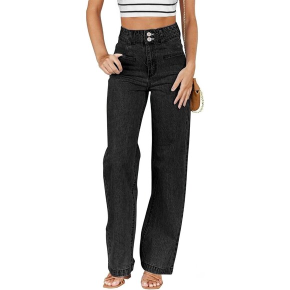 Denim - Women's High Waisted Straight Leg Stretch Jeans with Welt Pockets Trendy